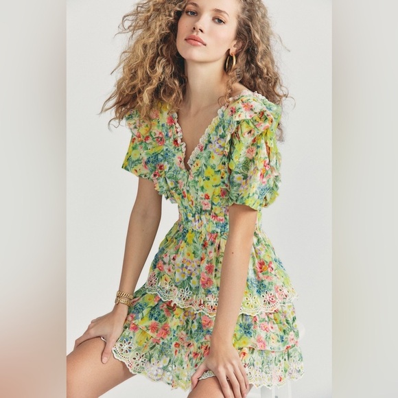 LoveShackFancy Floral Yellow and Pink Dress - S - Picture 2 of 12